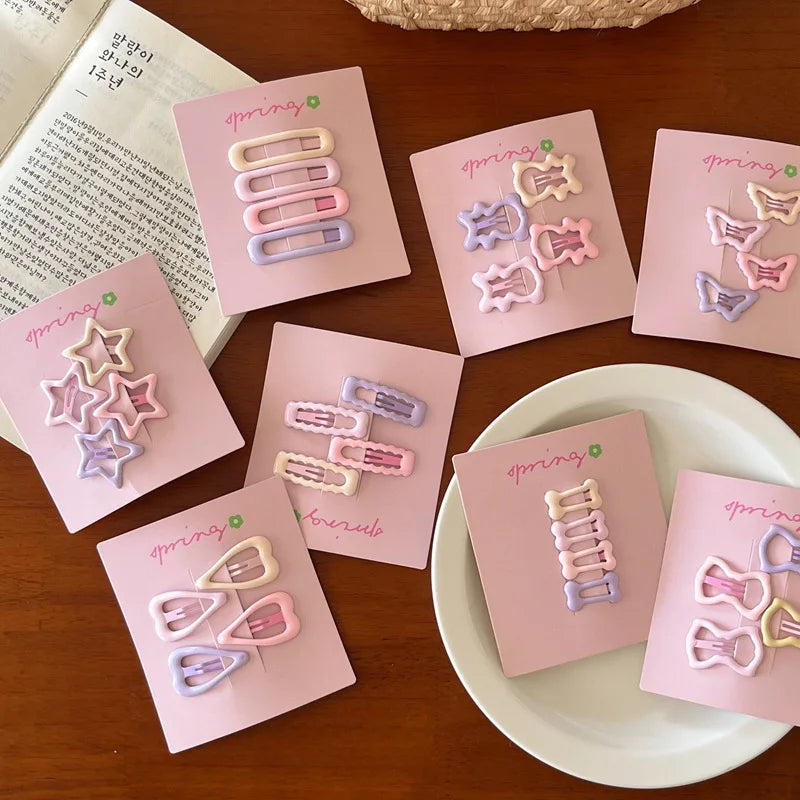 4pcs/set Cute Colorful Geometric Mini Hair Clips For Girls Sweet Hair Ornament Hairpins Barrettes Kids Lovely Hair Accessories - Clikcy