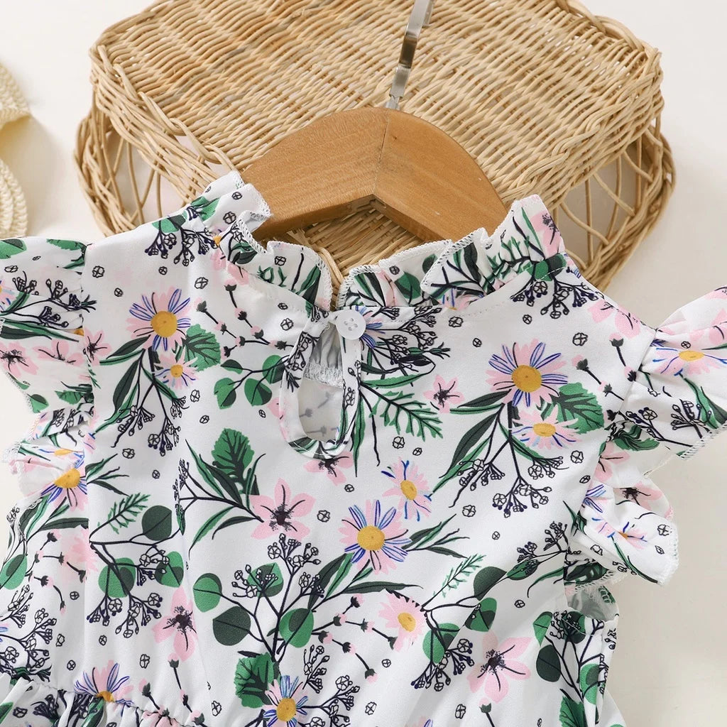 1-6 Years Kids Baby Girl Daily Dress Flowers Print Sleeveless Retro Style Lovely A- Line Summer Children Holiday Party Dresses - Clikcy