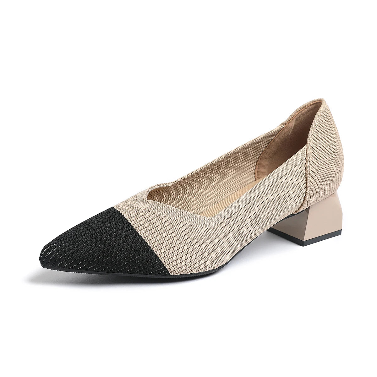 Women's large high-heeled shoes Multicolor pointy knit breathable comfortable anti-skid rubber sole work shoes 2023 new autumn