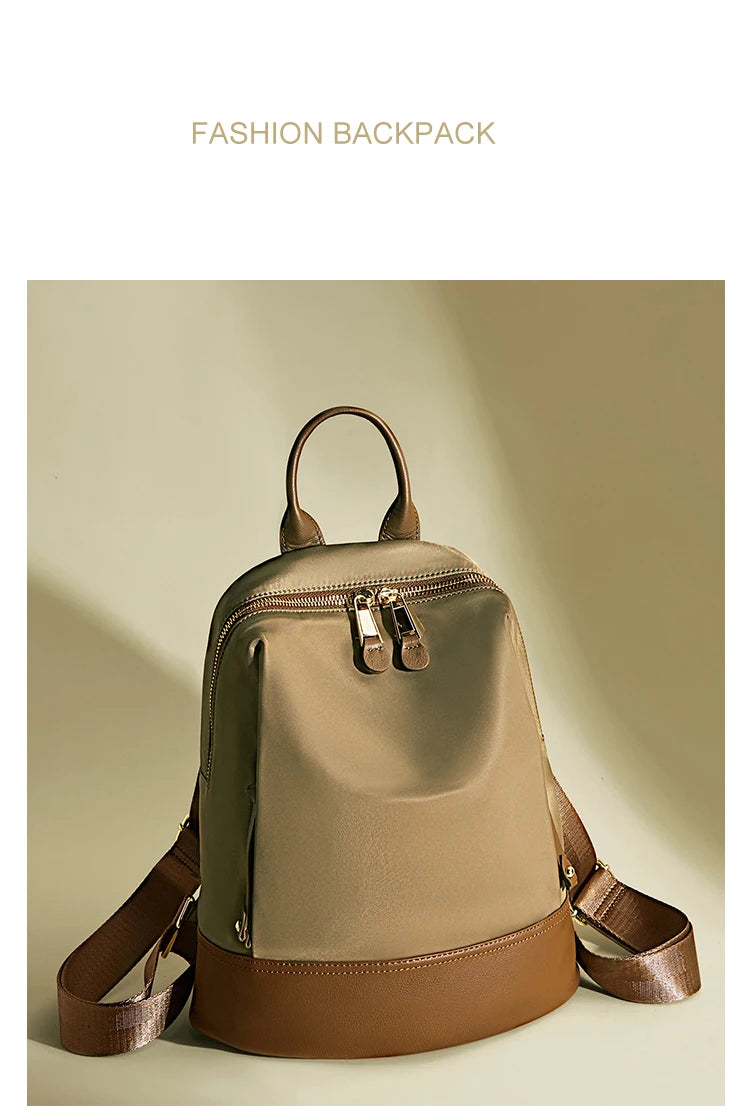 Marino Orlan Cow Leather Backpack for Women 2025 New Fashion Spring&Summer Waterproof Nylon Cloth Travel Student School Bag - Clikcy