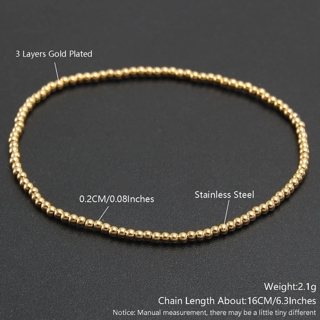 MHS.SUN Trend Stretch Stainless Steel Bracelets Gold Sliver Color 2MM 5MM 8MM Stacked Ball Beaded Bracelet For Women Men Jewelry