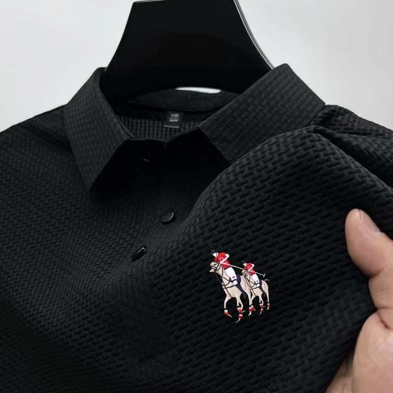 New style ice silk jacquard polo shirt short sleeve summer men's t-shirt casual business fashion stand collar t-shirt men - Clikcy