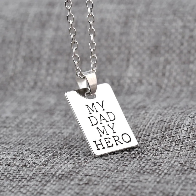 1Pcs "MY DAD MY HERO" Men's and Women's Necklace Square Carved Letter Pendant Accessories Father's Day Gifts pulsera hombre - Clikcy