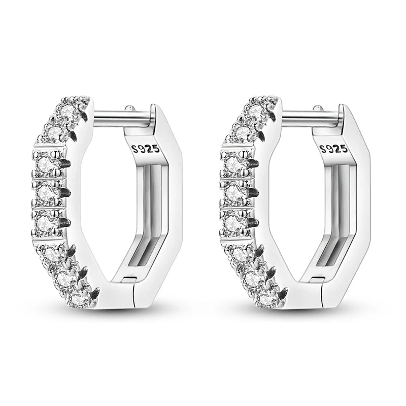 Original 925 Sterling Silver Women Hoop Earrings High Quality Shine Zircon U Shaped Classic Style Earring For Women Jewelry Gift