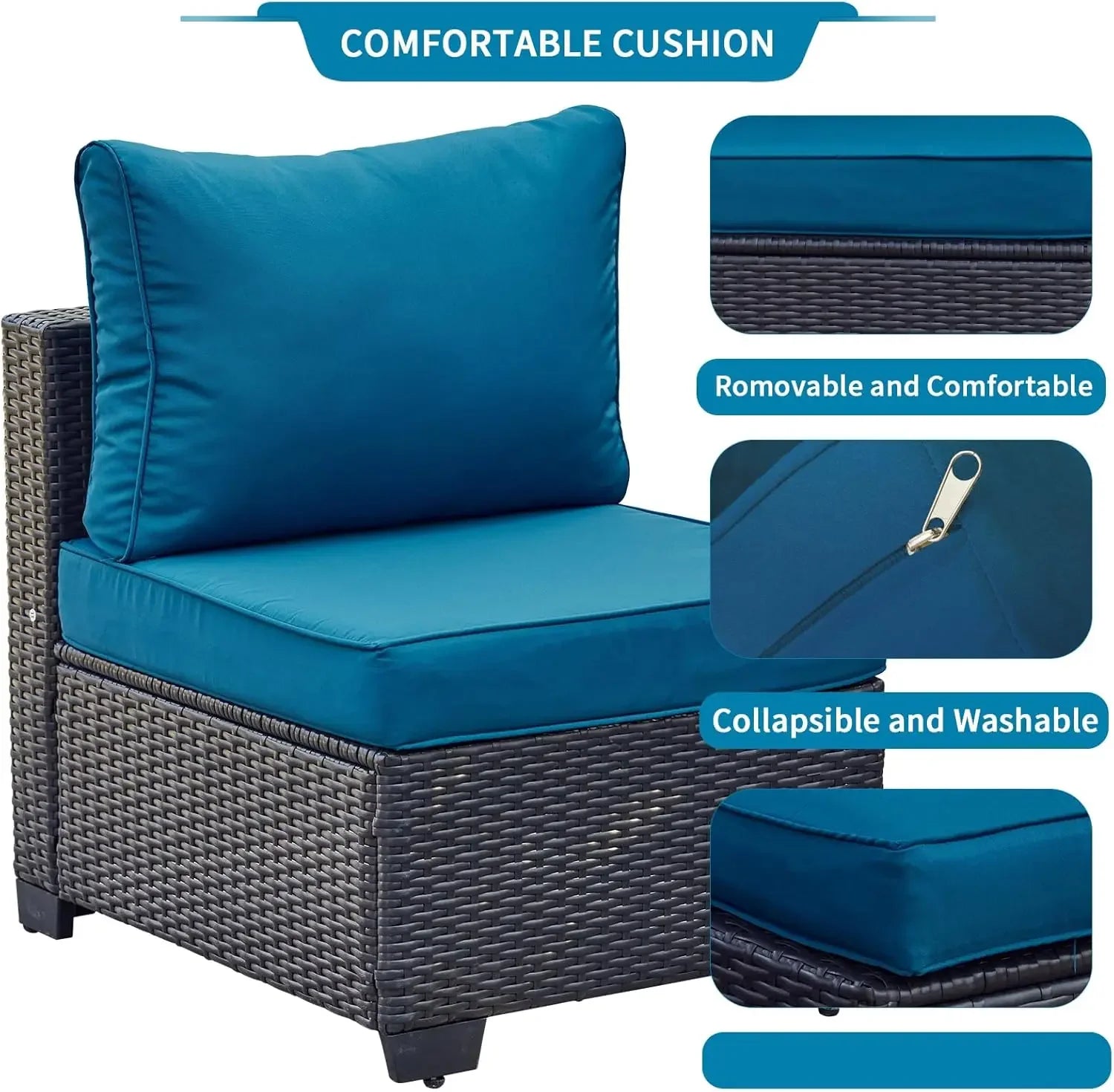 7 Pieces Outdoor Patio Furniture Sets, PE Rattan Wicker Patio Conversation Set with Tea Table - Clikcy