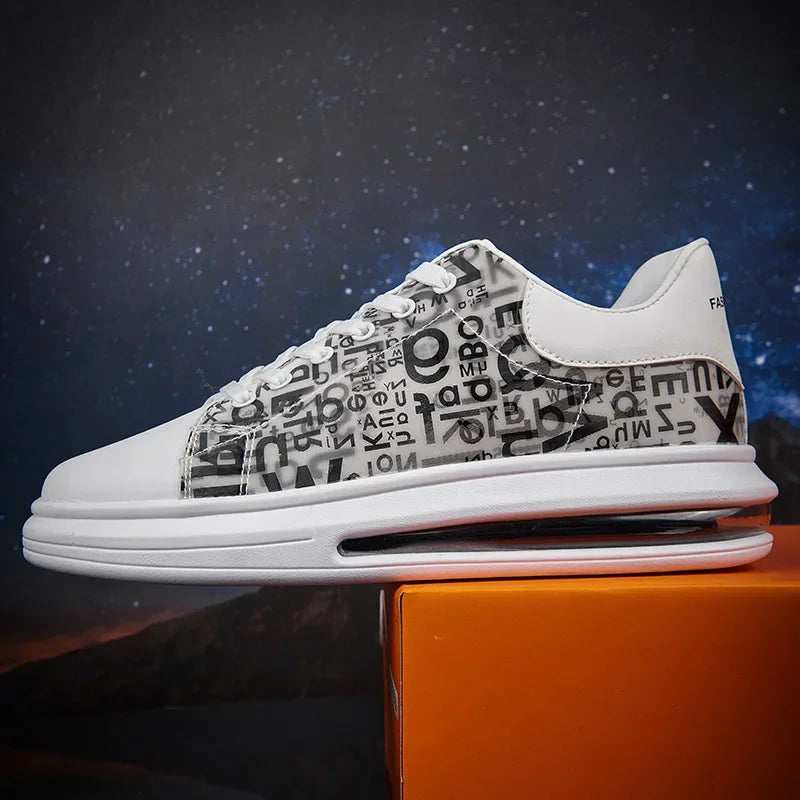 Graffiti 2025 New Casual Men Shoe Fashion Flat Air Cushion Man Sneakers Outdoor Non-slip Designer Tide Pu Leather Big Size 43 44 - Clikcy