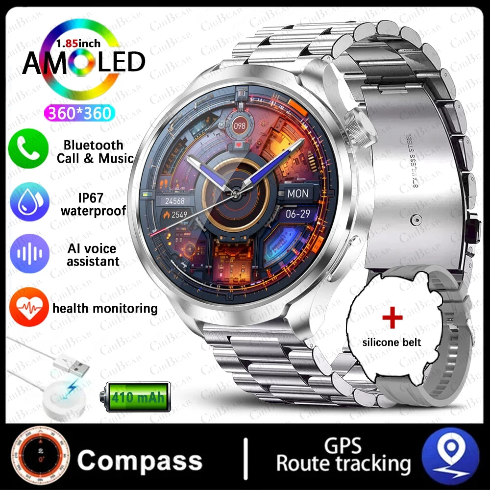 2025 New Smart Watch Men 1.85 Inch Compass 410 mAh Large Battery GPS Motion Track Bluetooth Call Health monitoring Smartwatches