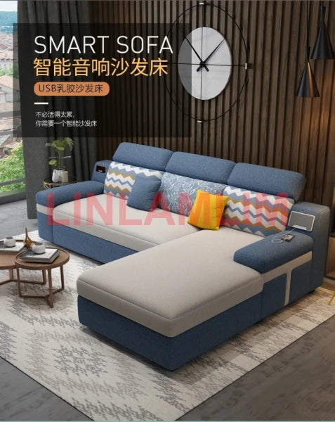 Tech Smart Sofa Bed Fabric Functional Sleeper Couch Convertible Sofas Bed Big Sofas Cama Nordic Salon with Bluetooth Audio,USB C