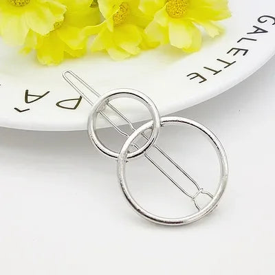20240Fashion Woman Hair Accessories Triangle Hair Clip Pin Metal Geometric Alloy Moon Circle Hairgrip Barrette Girls Headwear - Clikcy