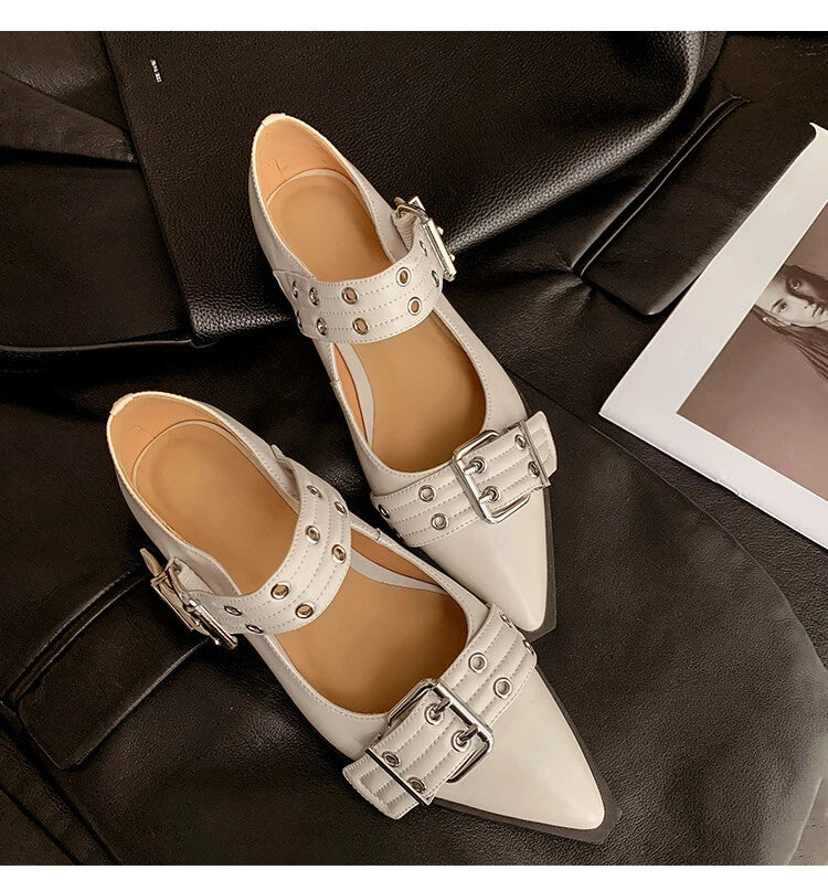 Women Flat With Shoes 2024 Designer Luxury Buckle Fashion Ladies Flats Shoes Slingback Pointed Toe Casual Female Sandals Mules - Clikcy