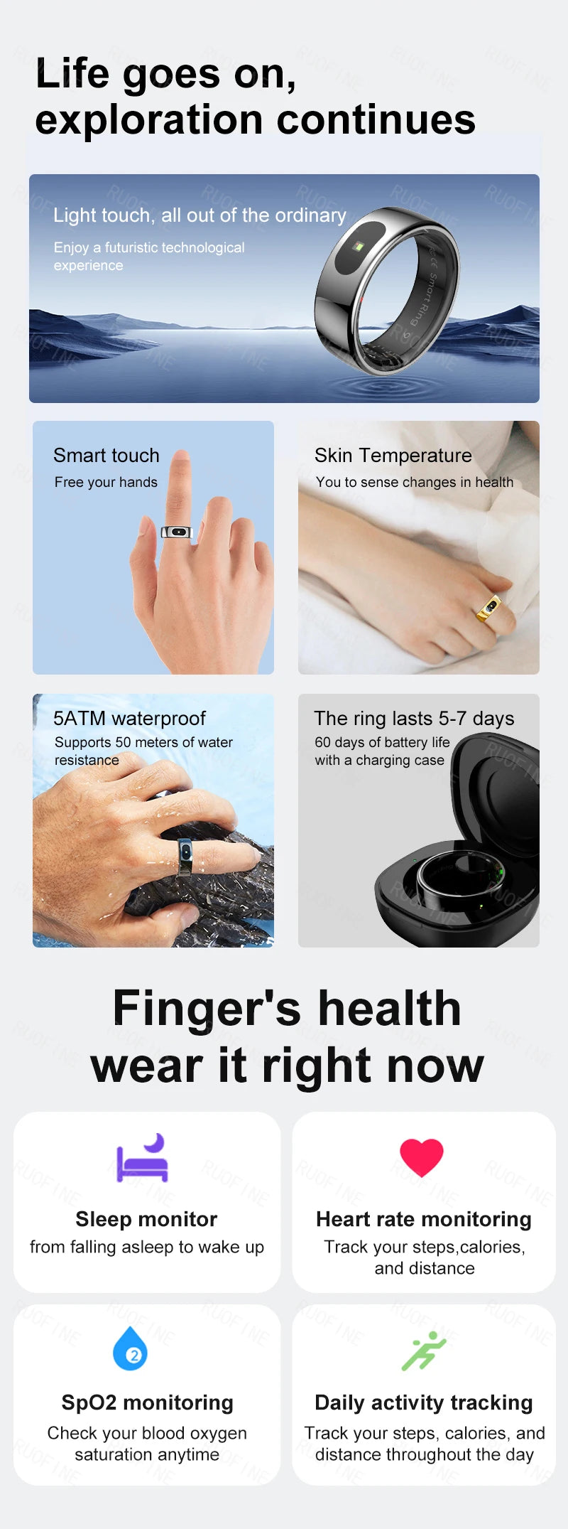 2025 Rings for Man  Women's Monitoring Remote Control Skin Temperature Electronic Device Swimming Qring Size 7 to 13 IPhone IOS - Clikcy