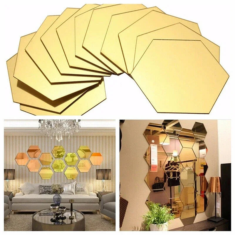 6/12Pcs Hexagon Acrylic Mirror Wall Stickers Home Decor DIY Removable Mirror Sticker Living-Room Decal Art Ornaments For Home - Clikcy