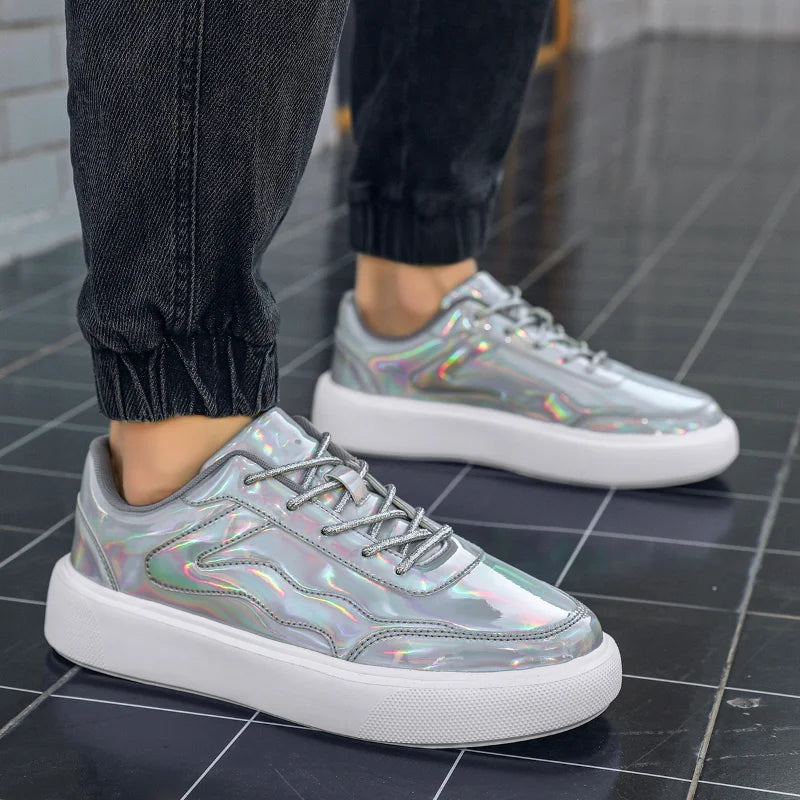 Outdoor Men's Sneakers Comfortable Leather Men's Platform Shoes Casual Lace-up Vulcanized Shoes Black White Walking Shoes - Clikcy