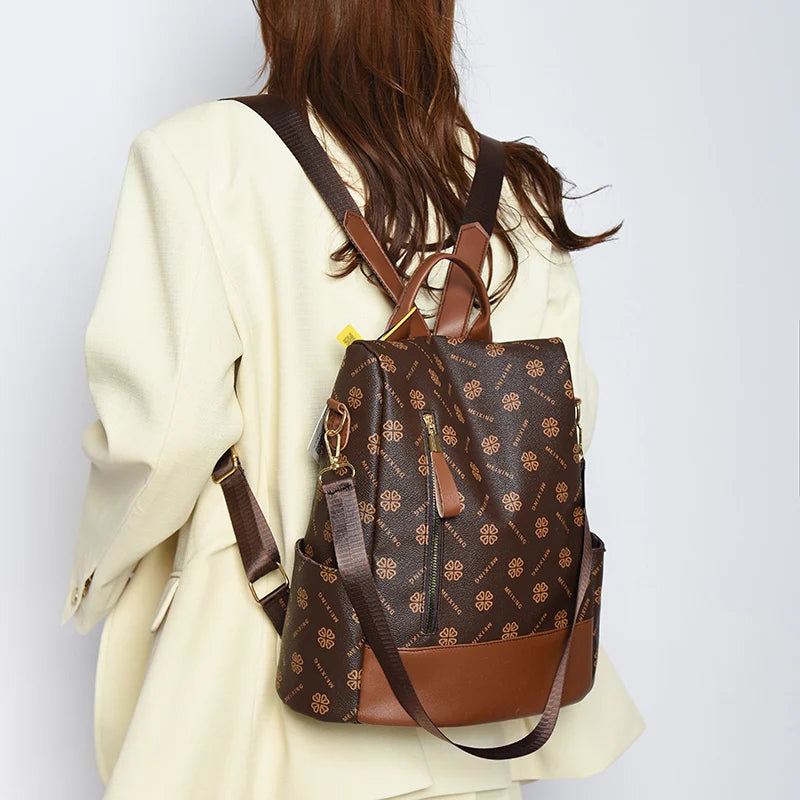 New Hot Women’s Backpack Designer High Quality Soft Leather Fashion Print Backpack Large Capacity Shoulder Bags - Clikcy