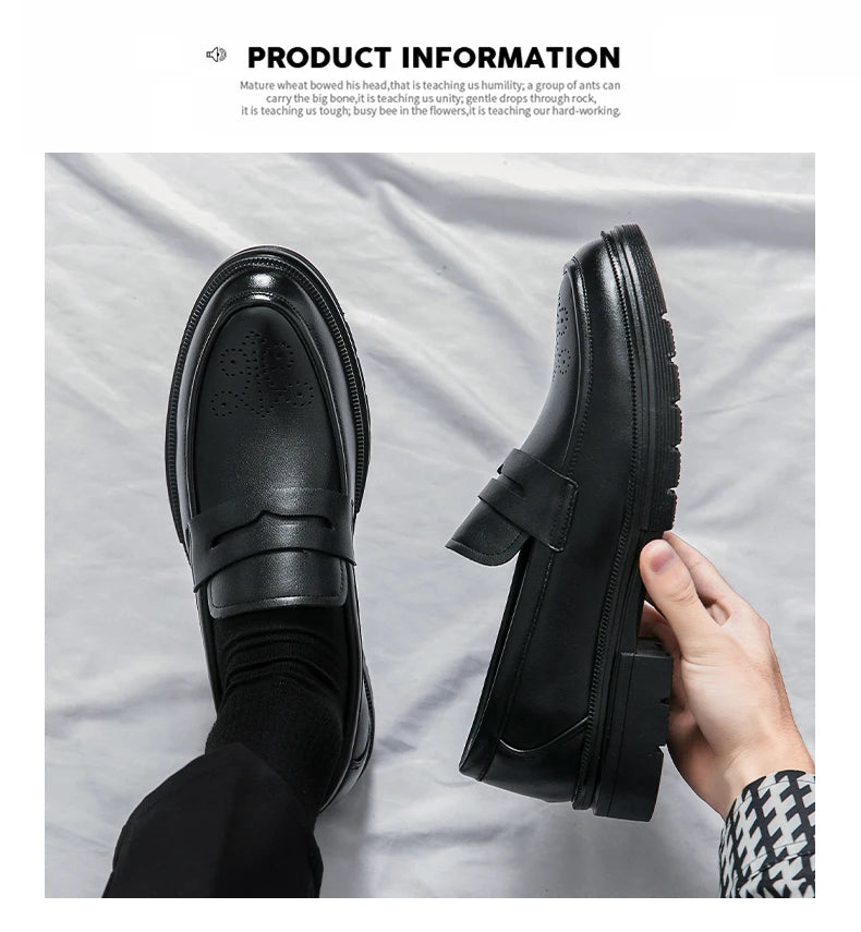 High Quality Casual Business Leather Shoes Men Wedding Social Leather Men’s Dress Shoes British Formal Carving Men Block Shoes - Clikcy