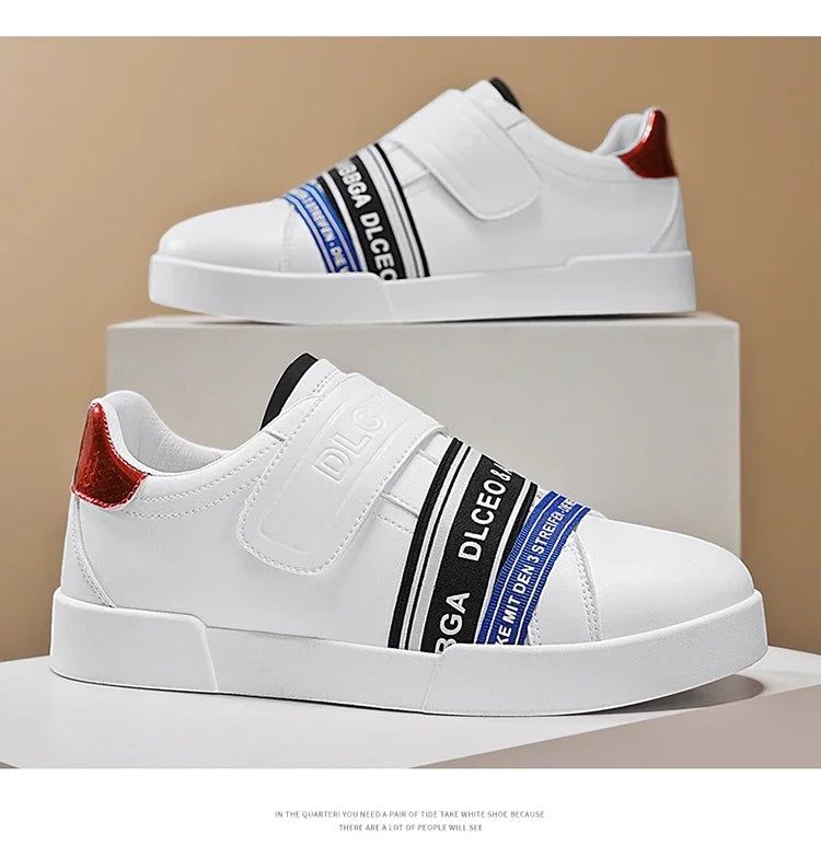 Original Design Leather Sneakers Men Trendy HOOK&LOOP Non-slip Men's Skateboard Shoes Fashion White Casual Sports Shoes For Men - Clikcy