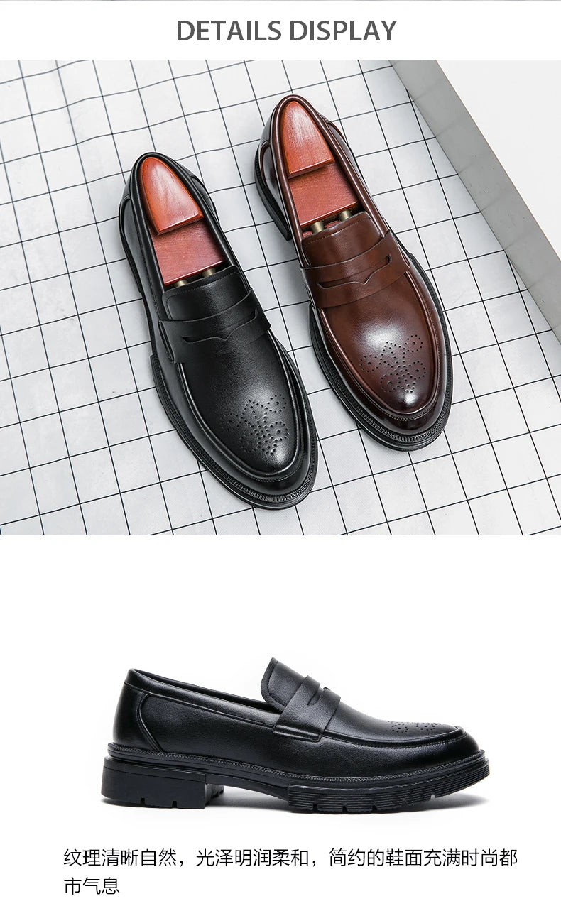High Quality Casual Business Leather Shoes Men Wedding Social Leather Men’s Dress Shoes British Formal Carving Men Block Shoes - Clikcy