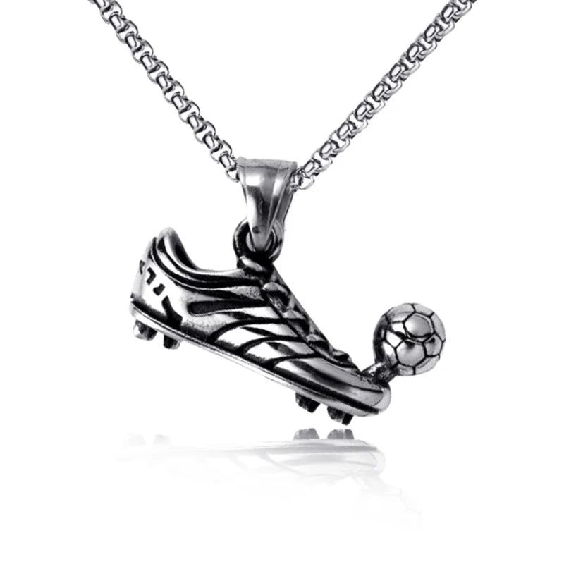 Football Shoe Pendant Necklace Boys Vintage Silver Color Hip Hop Punk Sports Style Stainless Steel Chain Fashion Man Jewelry - Clikcy