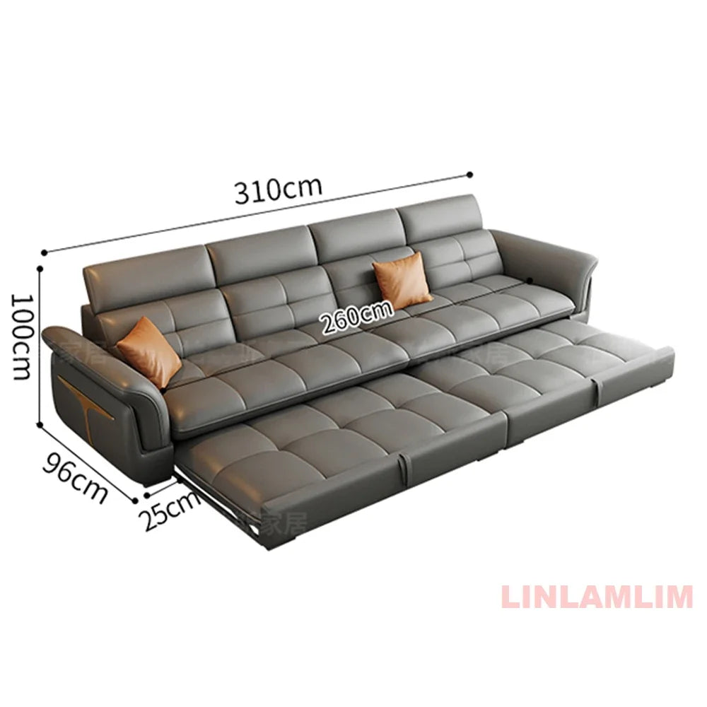 Modern Electric Recliner Sofa Bed with Adjustable Backrest, L-Shaped Multifunctional Italian Genuine Leather Sectional Couch