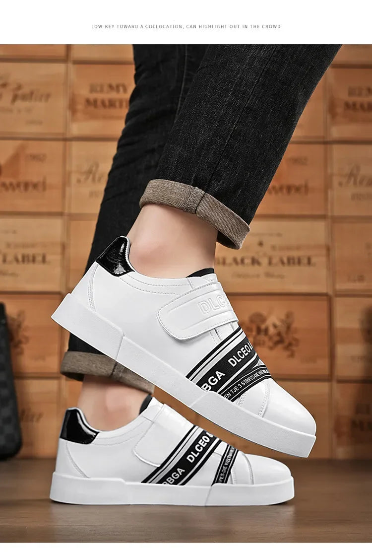 Original Design Leather Sneakers Men Trendy HOOK&LOOP Non-slip Men's Skateboard Shoes Fashion White Casual Sports Shoes For Men - Clikcy