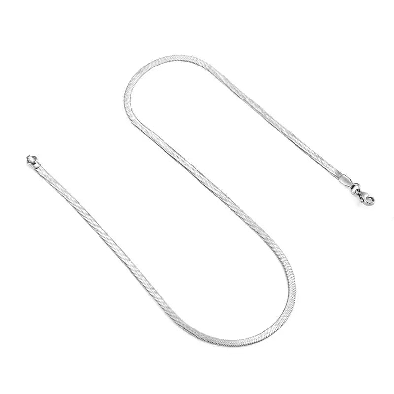 Stainless Steel Flat Necklace Waterproof Filmy Snake Chain For Men Women Various Length Choker Clavicle Necklace Jewelry Gift - Clikcy
