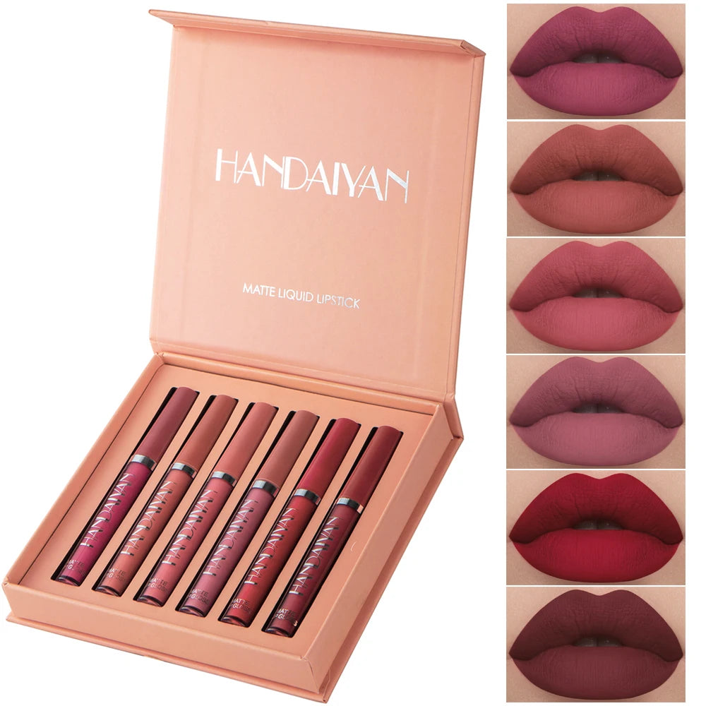 HANDAIYAN Set of 6 NonStick Cup Liquid lipstick , Long-Lasting Lip Gloss Gift Box – Matte Finish Lip Gloss, Resistant to Fading - Clikcy