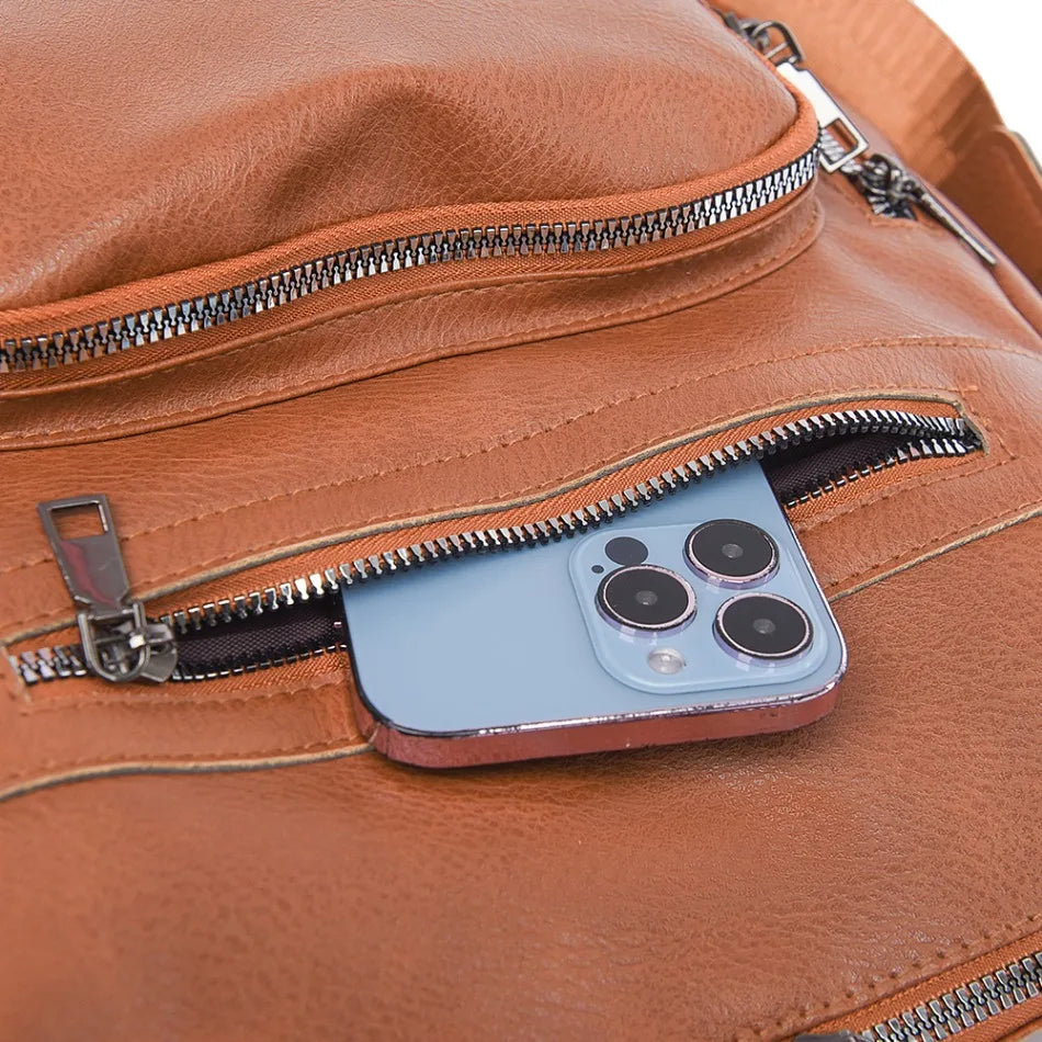 High-quality Leather Women Classic Back Pack 2025 Solid Color Luxury Travel Backpack Casual School Bags Girls Mochilas Feminina - Clikcy