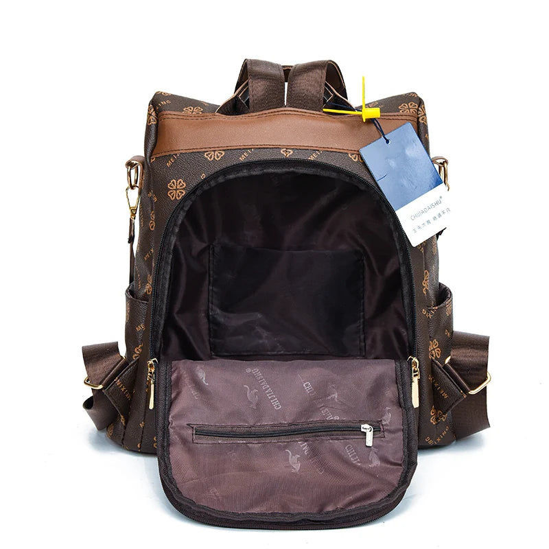 New Hot Women’s Backpack Designer High Quality Soft Leather Fashion Print Backpack Large Capacity Shoulder Bags - Clikcy