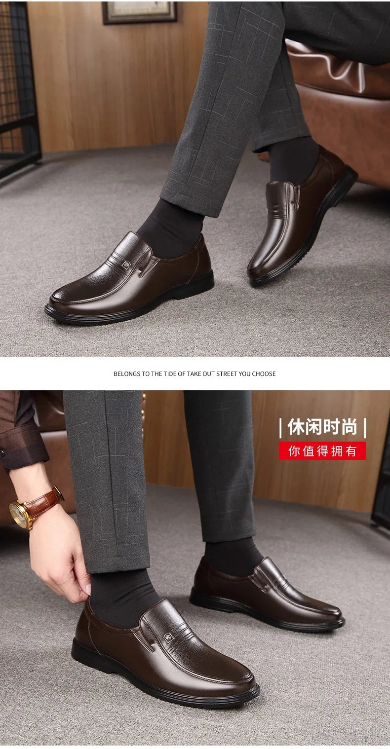 Handmade Genuine Leather Shoes Men Loafers Business Casual Shoes Classic Soft Leather Hombre Breathable Flat Shoes - Clikcy