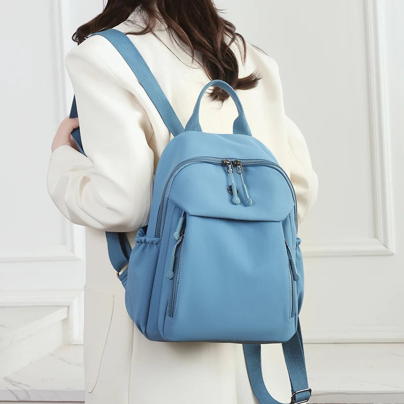 New High Quality Nylon Women Back Pack Solid Color Waterproof Travel Backpack Casual School Bags Girls Shoulder Bag Sac A Dos - Clikcy