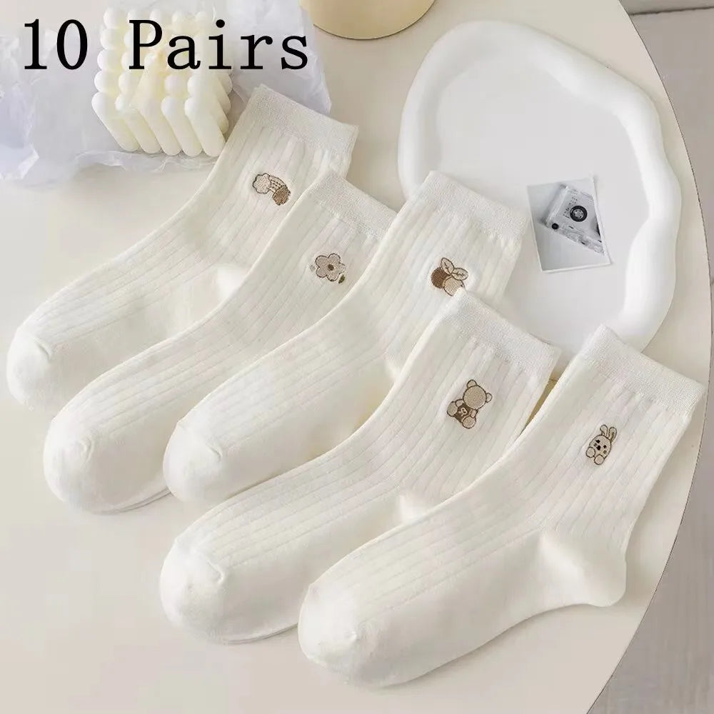 5/10/20 Pairs Men White Cartoon Socks Trendy Versatile Expression Socks With Simple Soft Breathable Comfortable Casual Socks - Clikcy