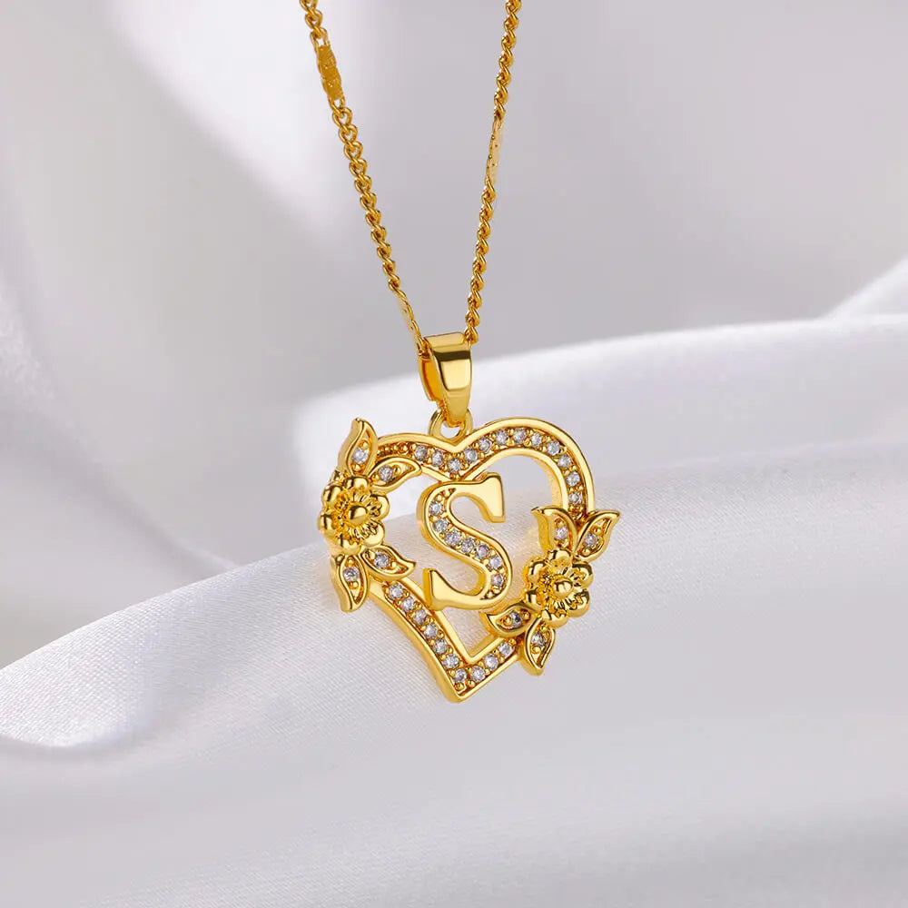 Heart Initial Letter Necklaces For Women Gold Color Stainless Steel Chain A-Z Alphabet Pendant Necklace Birthday Jewelry Gift - Clikcy