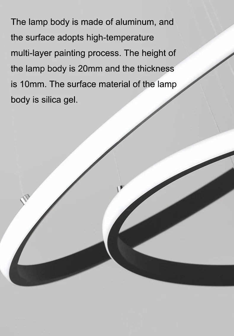 Modern Pendant Lamp Led Rings Circle Ceiling Hanging Chandelier Black Loft Living Dining Room Kitchen Indoor Lighting Fixture - Clikcy