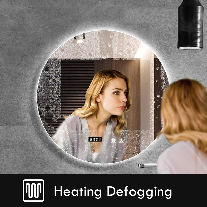 40/50/60CM Round Smart Hotel Bedroom Defogging Decorative Mirror LED Bathroom Mirror 3 Color Adjustable Backlight With - Clikcy