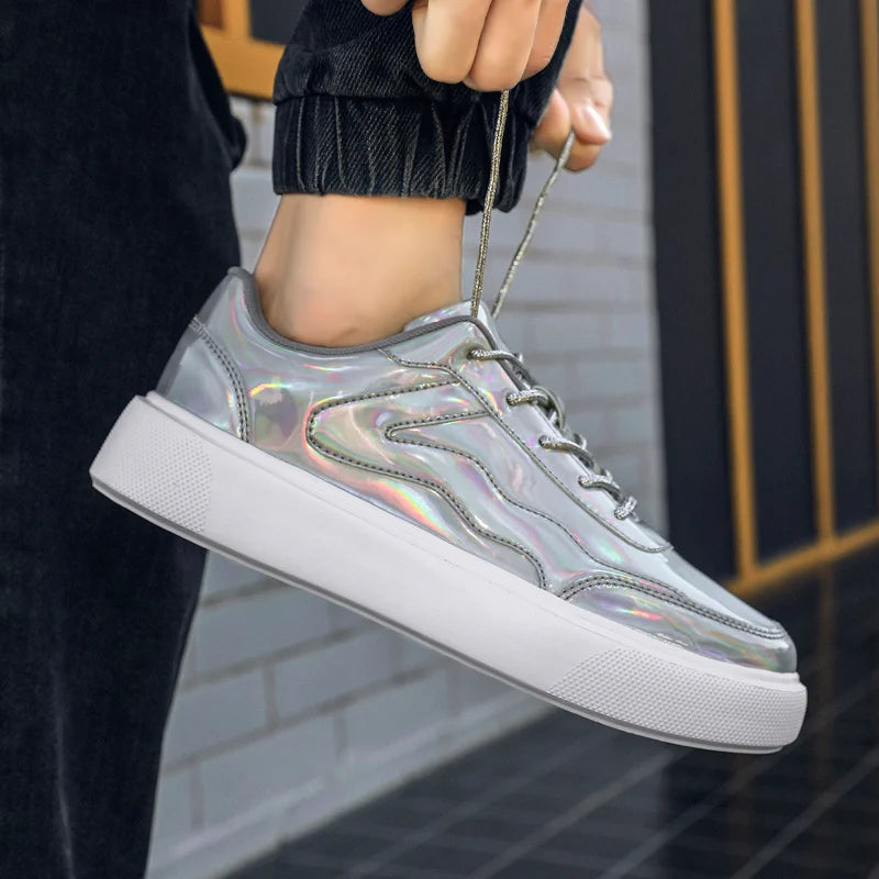 Outdoor Men's Sneakers Comfortable Leather Men's Platform Shoes Casual Lace-up Vulcanized Shoes Black White Walking Shoes - Clikcy