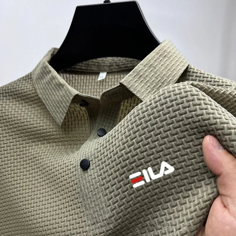 New style ice silk jacquard polo shirt short sleeve summer men's t-shirt casual business fashion stand collar t-shirt men - Clikcy