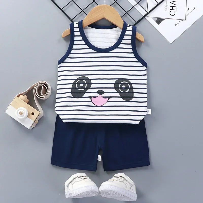 Children Sets Kids Clothes Boys Girls Vest Suit  Summer Children's Clothing baby Cotton T-Shirts Shorts Tank Top Sleeveless - Clikcy