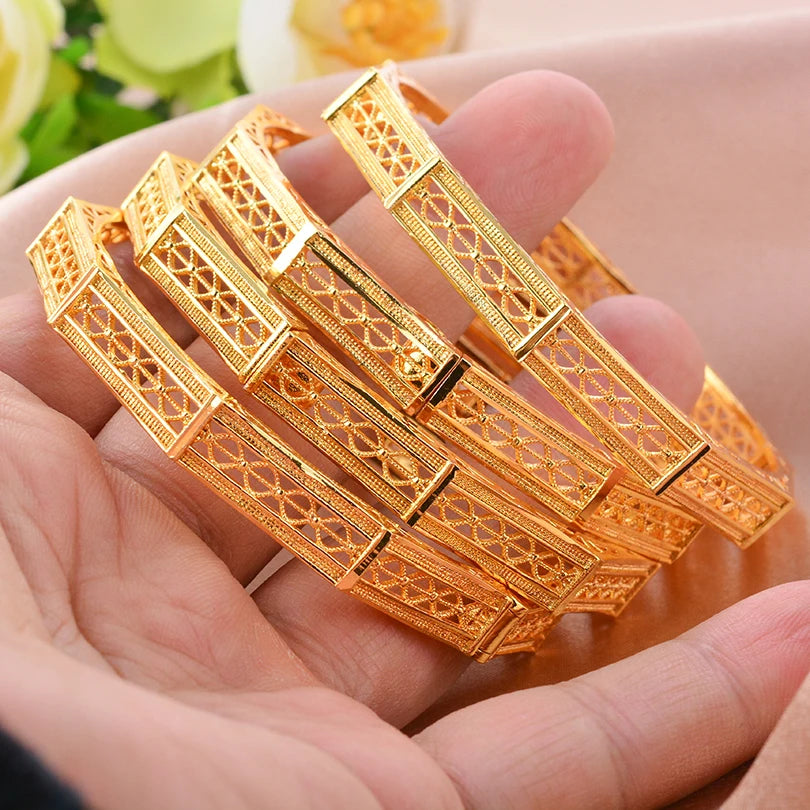 24K Luxury Gold Color Bangles For Women Wedding Bride Bracelets Gold Color Jewelry Middle East African Gifts