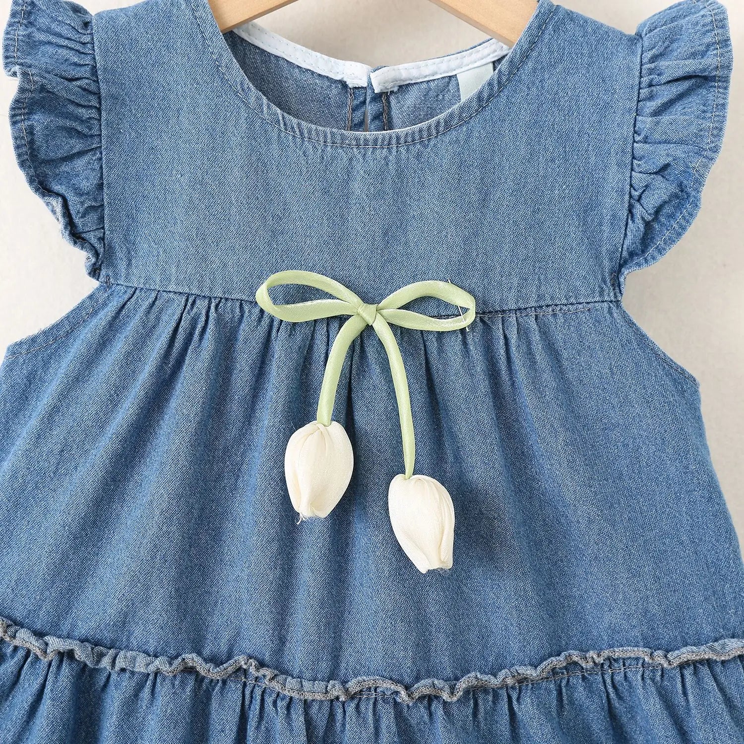 2025 Baby Girls Summer Dress Denim Children Tulip Love Bow Casual Clothes Cotton Soft and Comfort for Kids 1-4 year - Clikcy