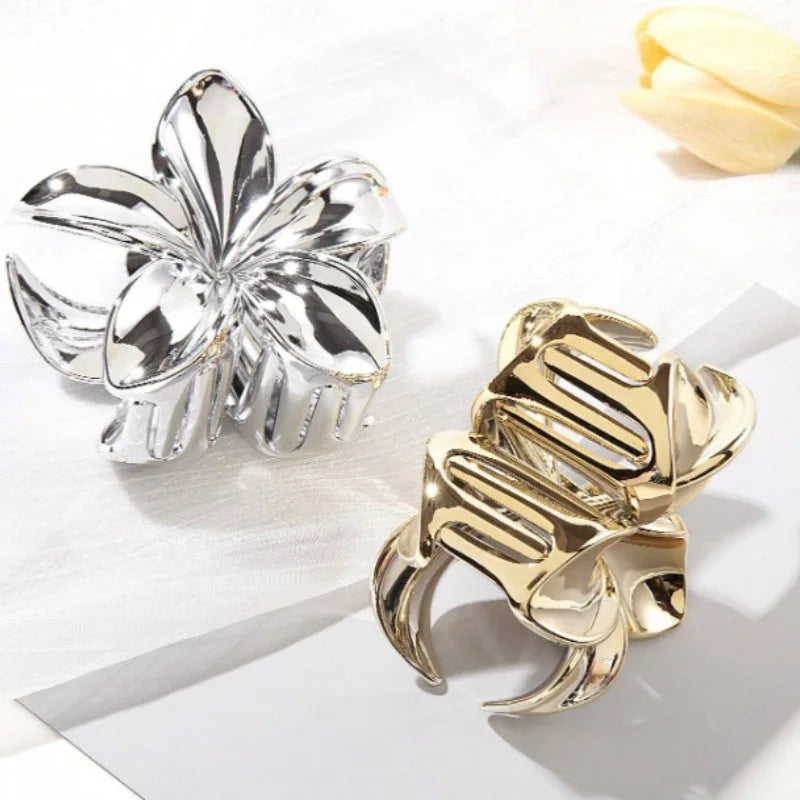 8Cm Bauhinia Flower Grab Clip Golden Flower Ladies Hairpin Silver Ponytail Clip Back Head Disc Hair Shark Clip Headgear - Clikcy