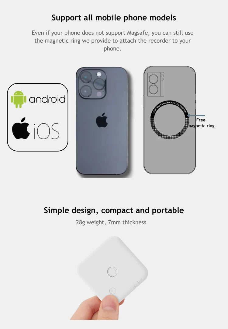 AI-Powered Voice Recorder and Call Recorder with Speech-to-Text & Summarization, Supports 100 Languages, 64GB Storage - Clikcy