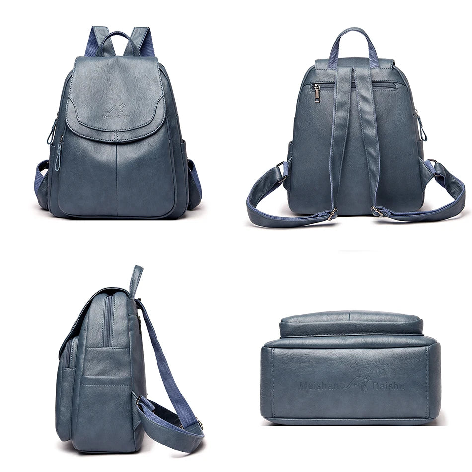 Bagpack Female Leather Backpack Designer Shoulder Bags For Women 2024 Back Pack School Bags For Teenage Girls Mochila Feminina - Clikcy