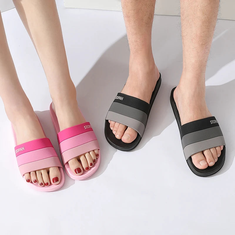 Striped Non Slip Quick-drying Slippers Soft Sole for Men Women Comfortable Shoes Indoor Outdoor Beach Shower Bathroom Slippers - Clikcy