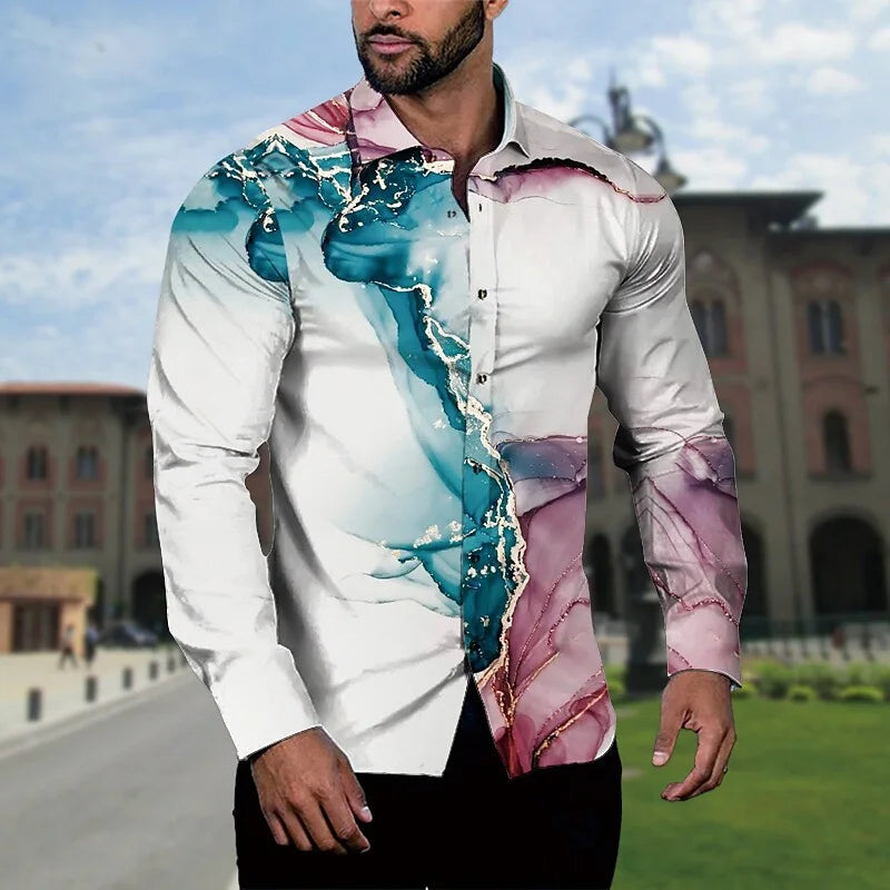 2023 Fashion Shirt Lapel Casual Men's Graffiti Ink Painting Flower Butterfly Outdoor Retro High Quality Material Top Plus Size - Clikcy