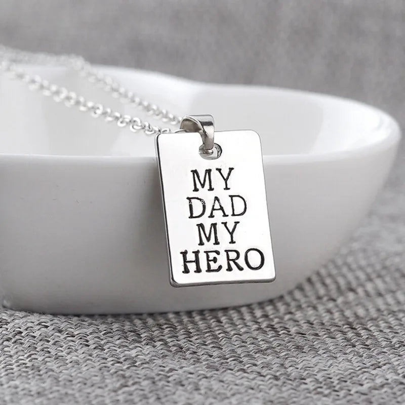 1Pcs "MY DAD MY HERO" Men's and Women's Necklace Square Carved Letter Pendant Accessories Father's Day Gifts pulsera hombre - Clikcy