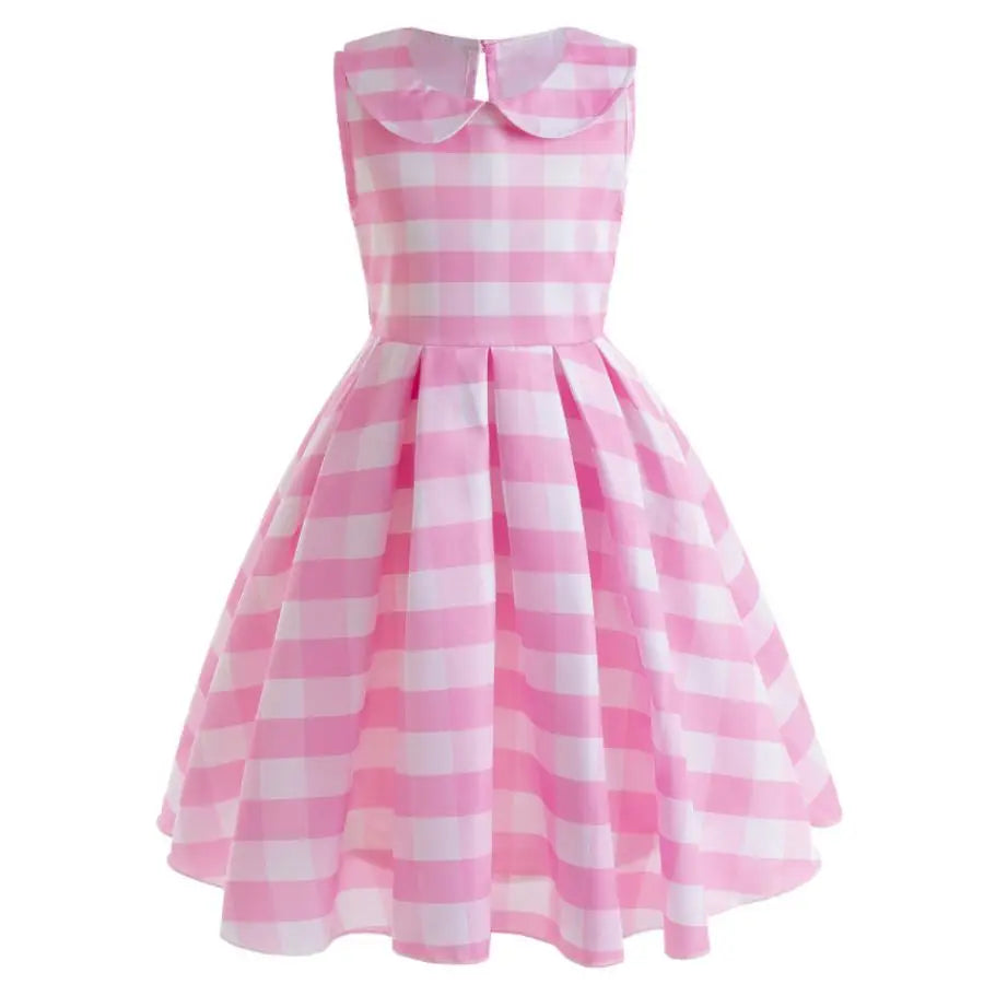 Pink Barbie Dress For Girls Sweet Doll Collar Plaid Cosplay Costumes Sleeveless Dress Fashion Party Clothes Kids New Year Gift - Clikcy