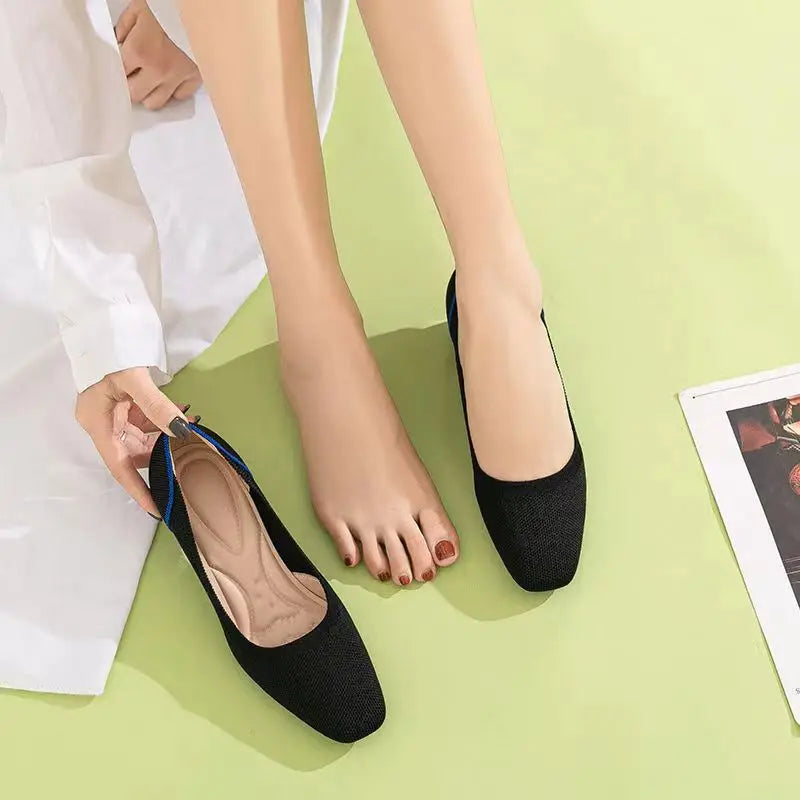 Large high-heeled shoes 42/43/41 women's shoes knitted fashionable breathable non-slip beautiful color matching spring and autum - Clikcy