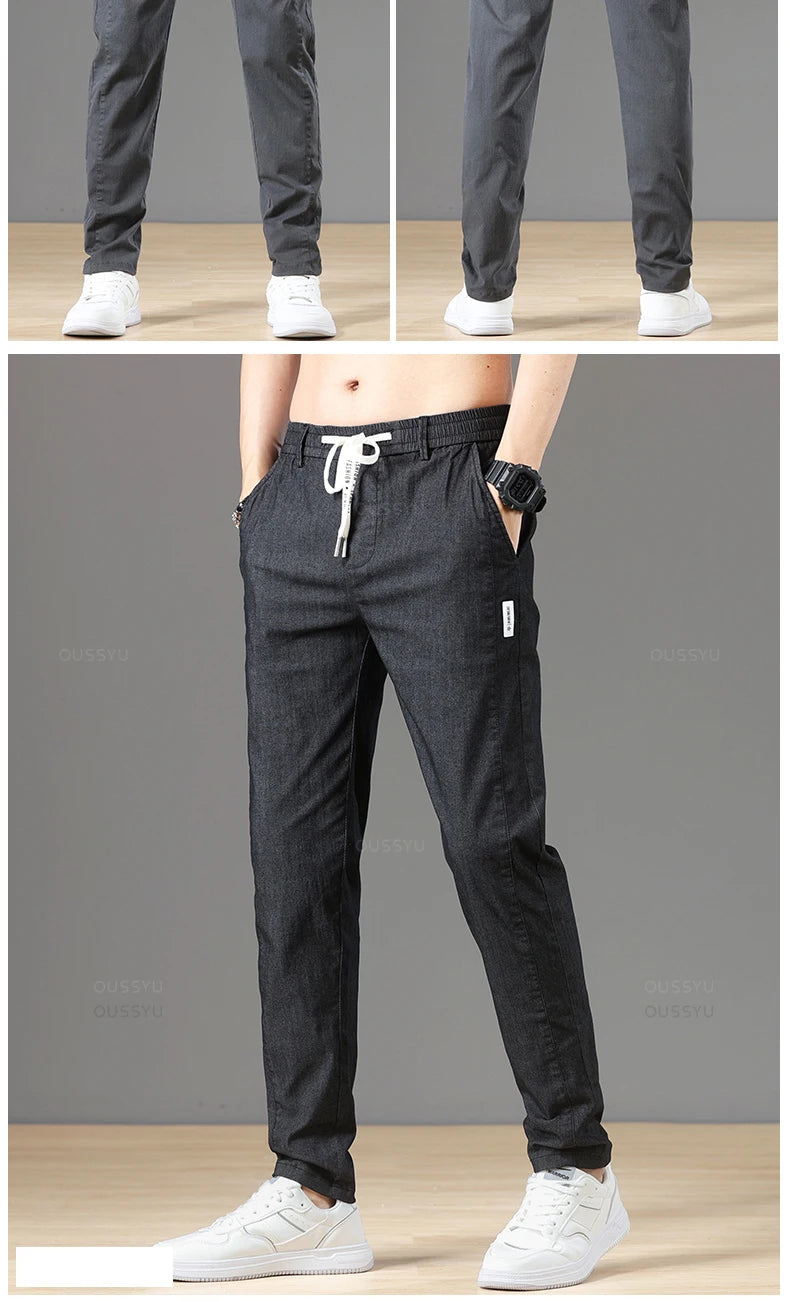Autumn Cottom Men's Pants Fashion Classic Drawstring Elastic Waist Jogging Stretch Casual Grey Cargo Trousers Male 28-38 - Clikcy