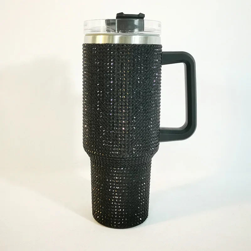 40oz Diamond Thermos Cup with Handle 304 Stainless Steel Vacuum Coffee Insulated Bottle Portable Car Flasks - Clikcy