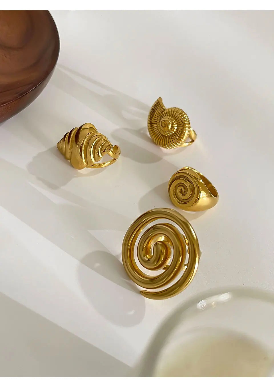 Peri'sbox Stainless Steel Conch Croissant Glossy Spiral Hollow Chunky Open Rings for Women Summer Beach Fashion Holiday Jewelry - Clikcy